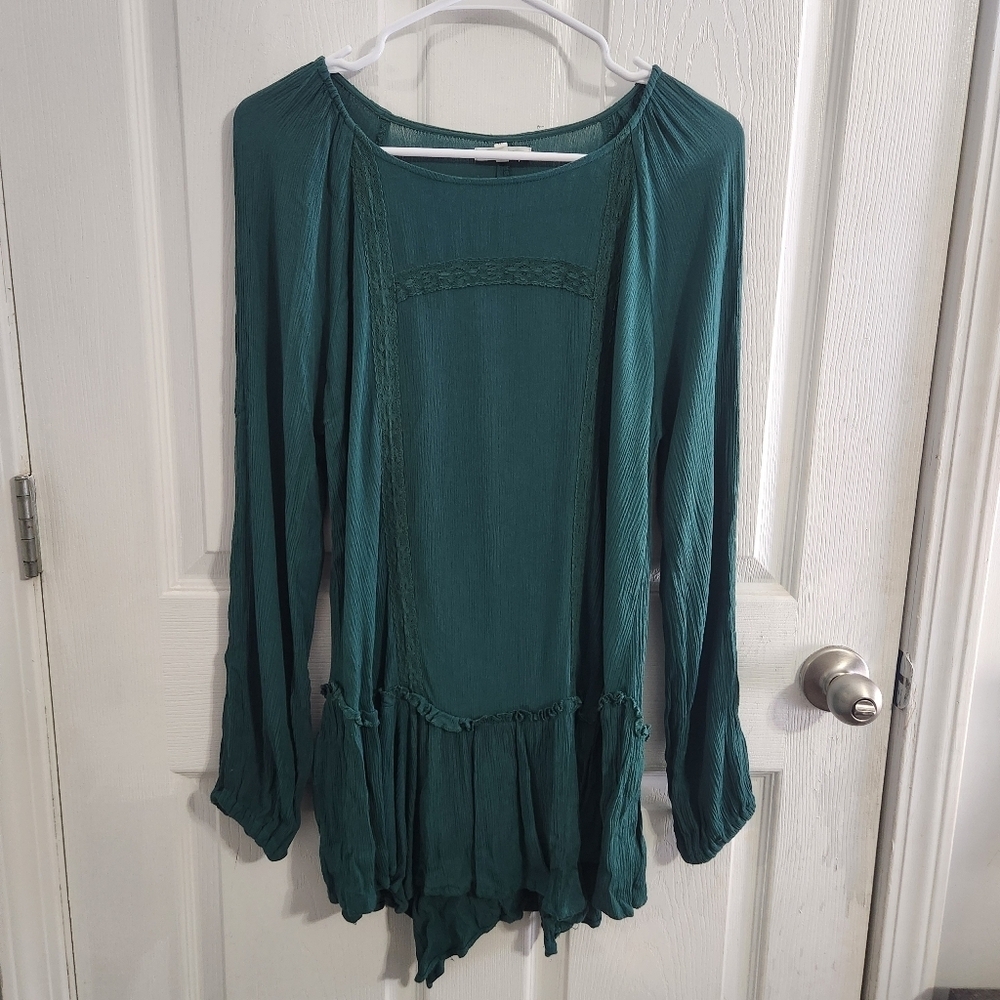 Maurices green lace gauze tunic fairycore whimsical boho peasant cottagecore med - Picture 2 of 9